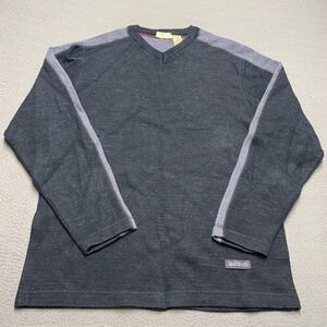 VTG Quiksilver Sweater Mens XL Blue V-Neck Tight-Knit Pullover Lightweight Logo